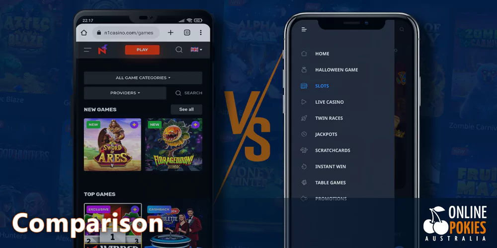 Comparison browser version and mobile app