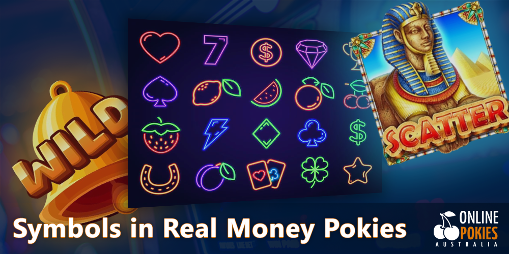 Wild, scatter and other symbols in Real Money pokies