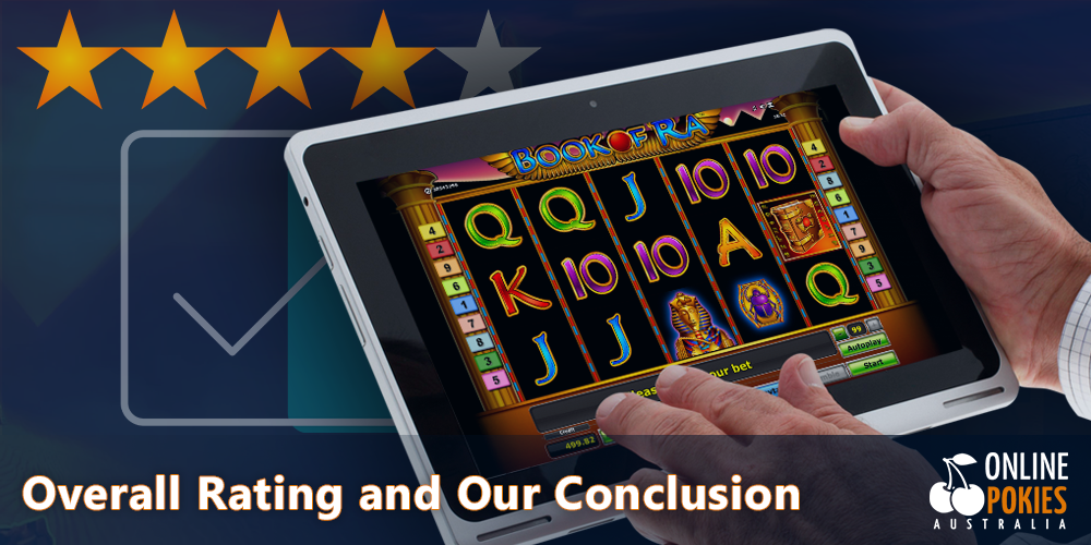Play the popular Book of Ra slot in Australia with a 4/5 star rating