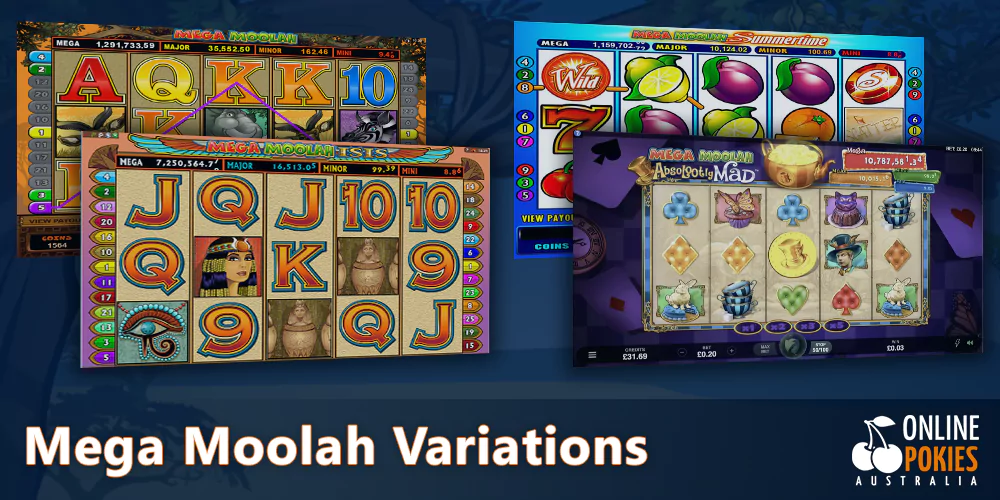 Four variations of Mega Moolah pokies