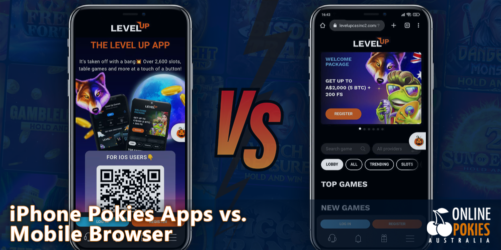 comparison between the iPhone Pokies app and the browser version