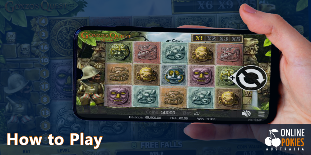 Step-by-step instructions on how to start playing Gonzo's Quest Pokie