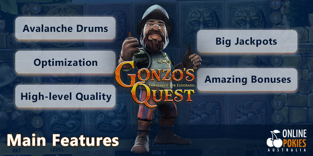 Main features of the Gonzo's Quest Pokie for Australian players