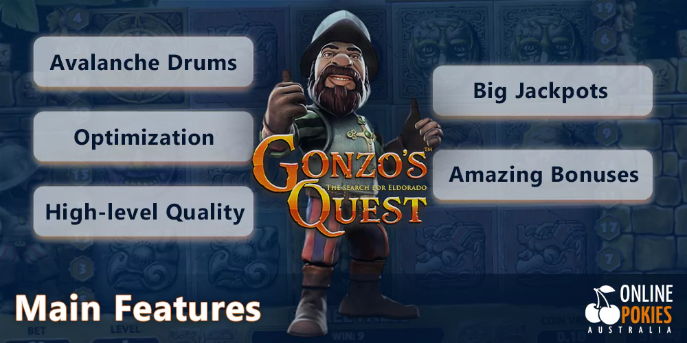 Main features of the Gonzo's Quest Pokie for Australian players