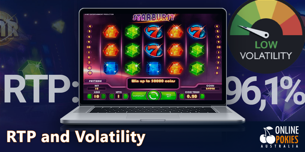 Play Starburst with RTP: 96,2% and low volatility