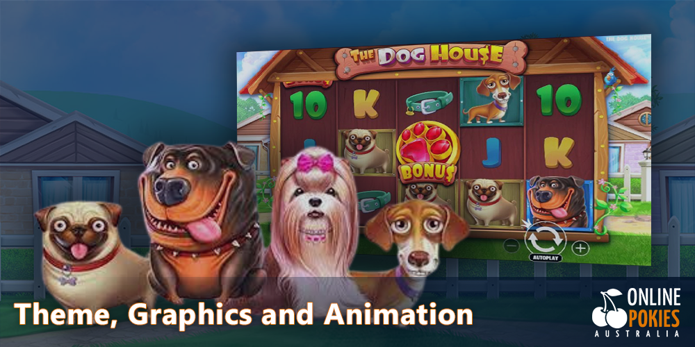 Animal theme in The Dog House Pokie, quality graphics and good animation