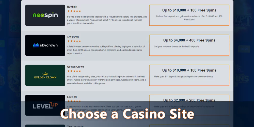 Choose casino for playing Pokies