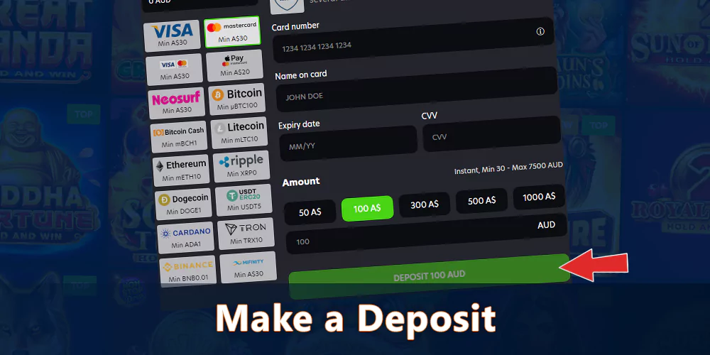 Make a deposit to play Mega Moolah