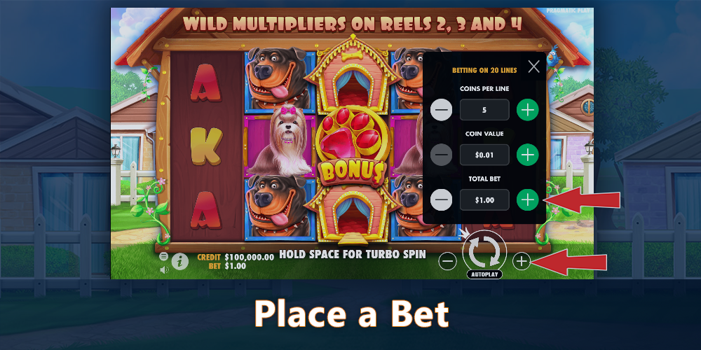 Place your bet in The Dog House Pokie