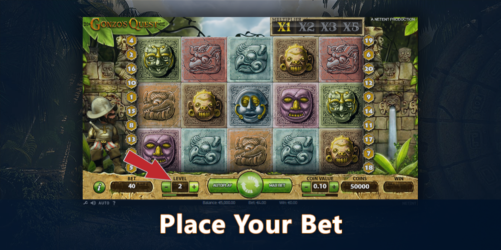 Choose the size of the bet in the Gonzo's Quest game
