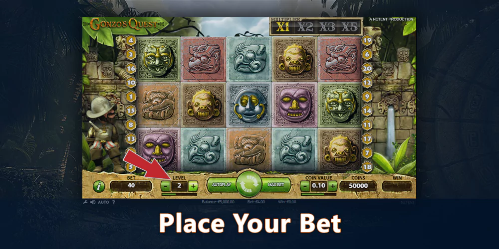 Choose the size of the bet in the Gonzo's Quest game