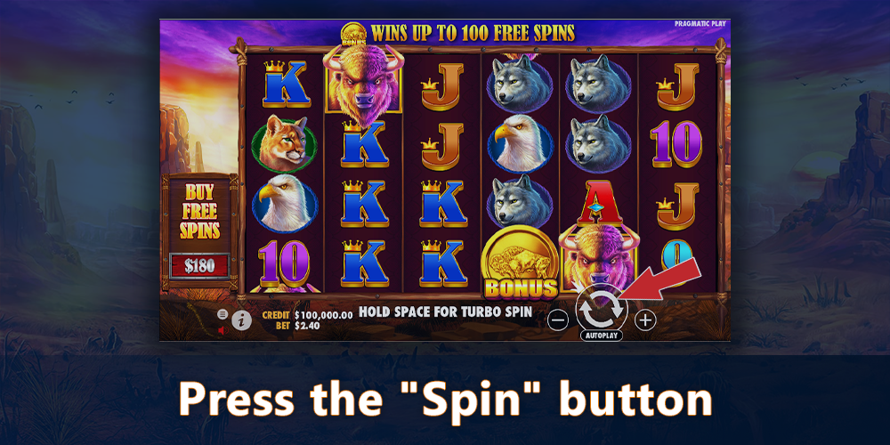 Click Spin to start playing Buffalo King Pokie