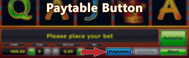 Paytable button in online pokies
