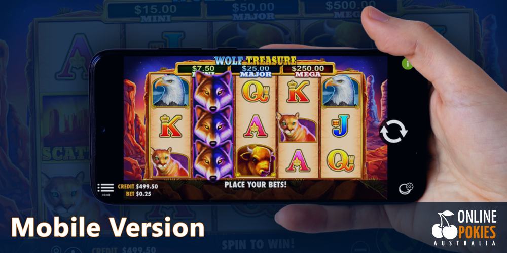 Play Wolf Treasur Pokie on mobile devices