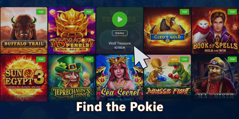 Find Wolf Treasure pokie in casino lobby