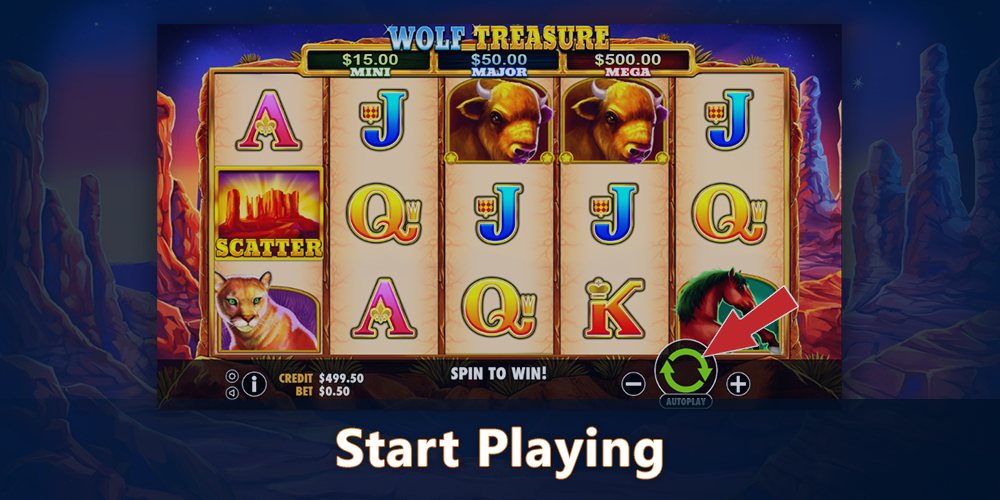 click "spin" button and start playing Wolf Treasure pokie