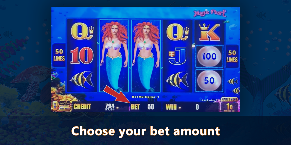 Choose your bet in the Magic Pearl Lightning Link Pokie
