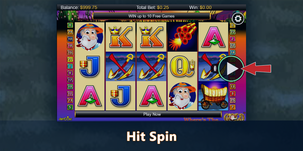 Click "Spin" button and playing Where's thr Gold Pokie