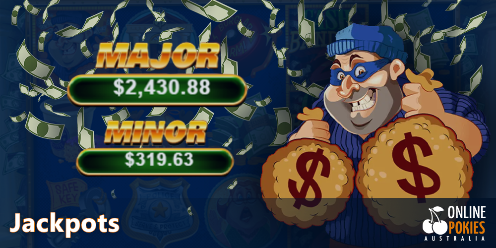 Major and Minor jackpots in Cash Bandits 2 pokie