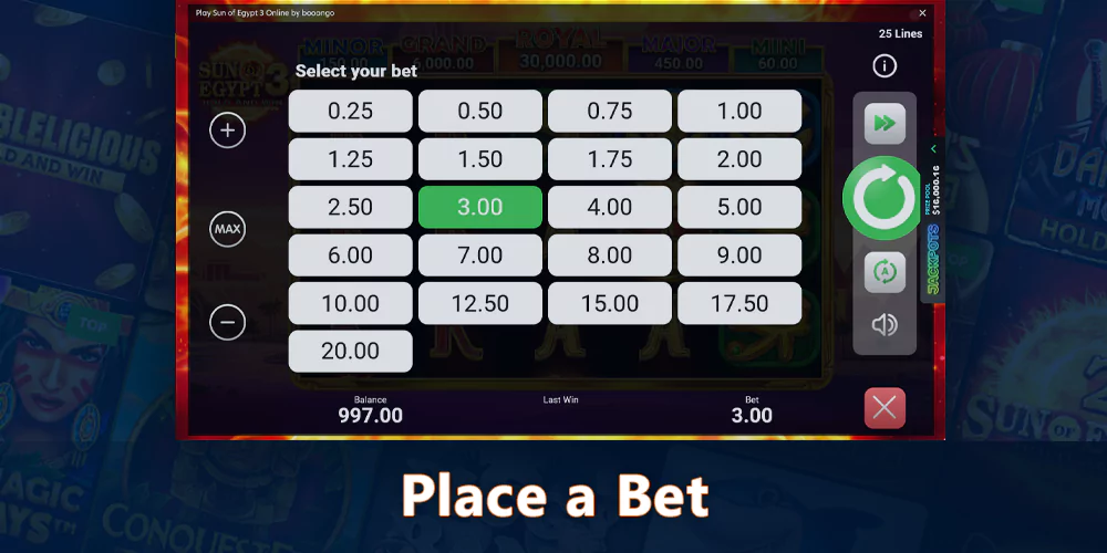 Place a bet in the Pokie