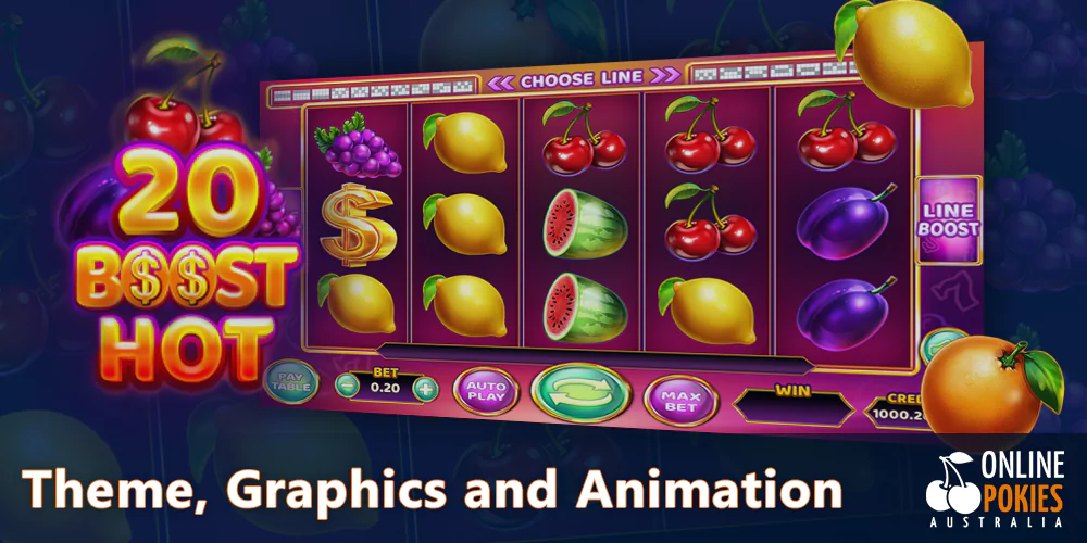 Fruits theme, simple animation and beautiful graphics in the 20 Boost Hot pokie