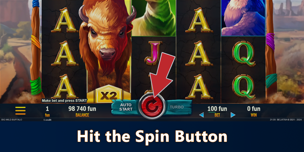 Hit the spin button and start plauing the Big Wild Buffalo pokie