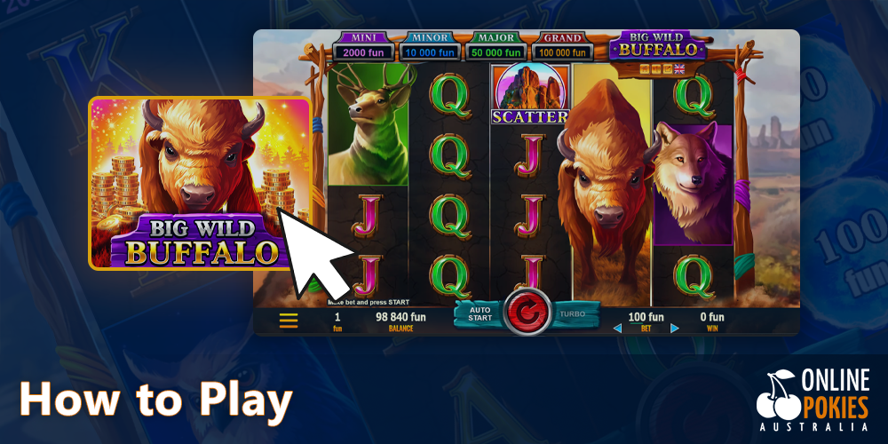 Instructions on how to start playing Big Wild Buffalo Pokie in Australia