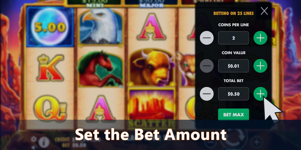 Set the bet amount in Wolf Gold pokie