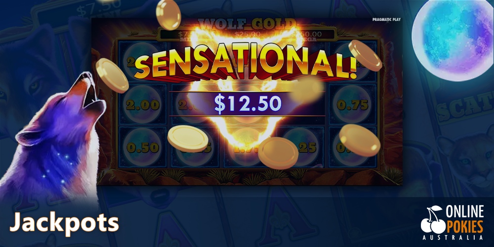 Jackpots in Wolf Gold pokie