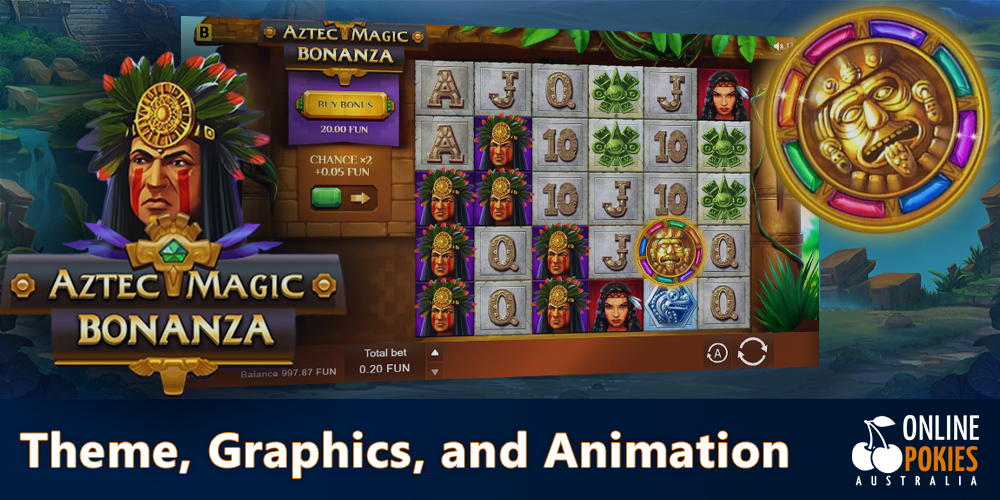 Antique theme and beautiful graphics in the Aztec Magic Bonanza pokie