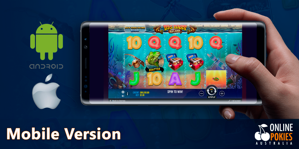 Mobile version of the Big Bass Splash pokie for Android and iOS