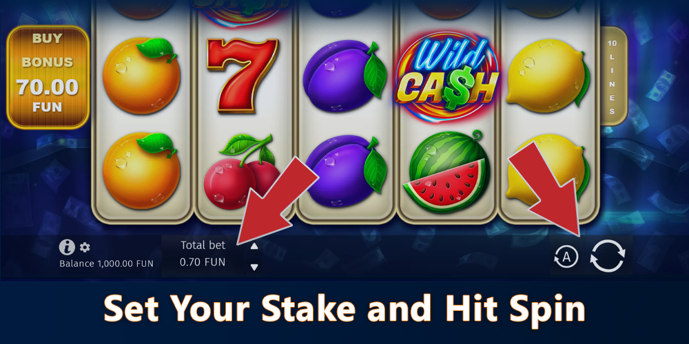 Ste your stake and hit Spin in Wild Cash x9990 Pokie